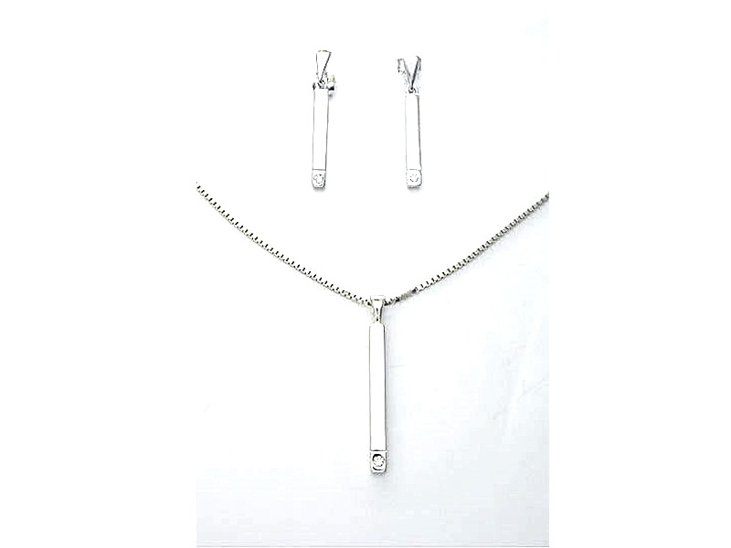 9CT WHITE GOLD, .09CTS DIAMOND SET DROP EARRINGS & NECKLACE, WEDDING GIFT